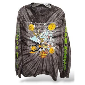 Space Jam Movie Looney Tunes T-Shirt Men's Sz L Gray Tie Dye Sleeves Hippie Boho